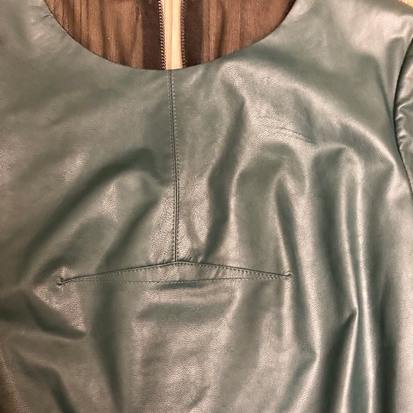 BCBG Green black Leather Sheer Back Zip dress Xs 0 - Picture 8 of 9